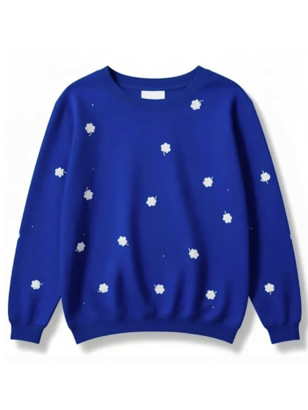 Vintage Quacker Factory Shamrock Rhinestone Sweatshirt Blue Novelty Sweater S